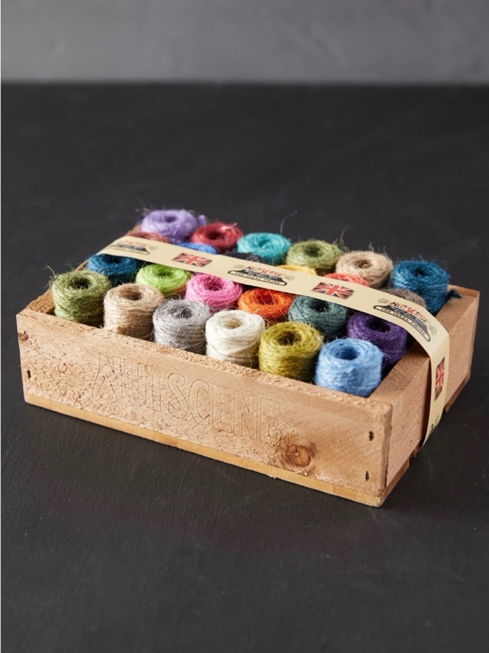 Multi-Colored Jute Twine in a Wooden Tray Decorative on Wall or For Wrapping - Picture 3 of 9